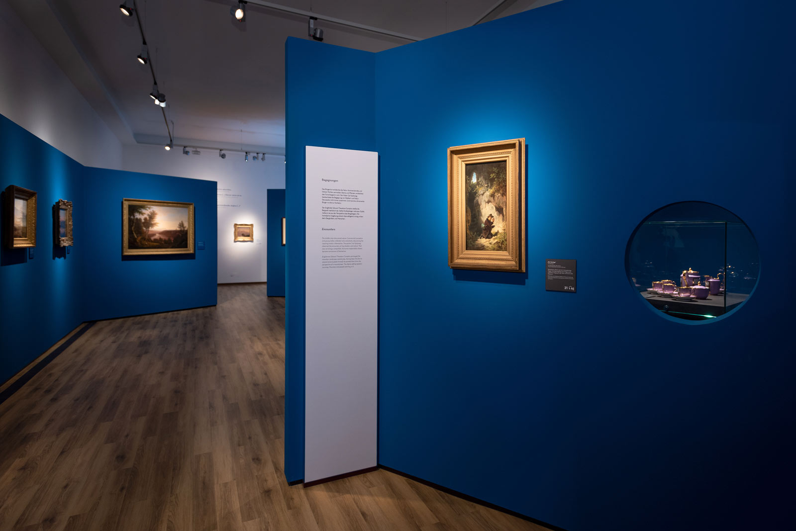 Das Referenzbild für Ausstellungsgestaltung aus der Sonderausstellung Wald, Gebirg und Königstraum – Mythos Bayern zeigt eine Gemäldegalerie.